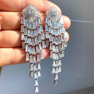 NEW ~ Anthropologie, BHLDN, Silver Glam Crystal Fringe Earrings